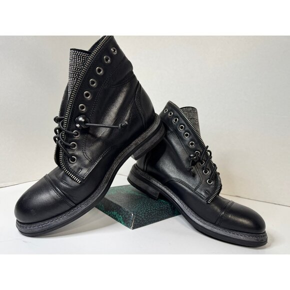 Michele Lopriore Strass Studded Leather Combat Boots US 8 Italy Goth Punk Grunge - Picture 1 of 16
